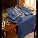 Formal Slate Blue Viscose Silk Kurta with Intricate Embroidery & Straight Pants - Image 4