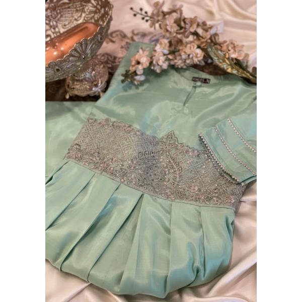 Ethereal Mint 2-Piece Raw Silk Set - Image 2